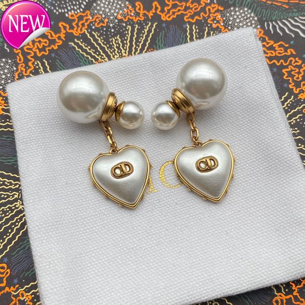 

luxury brand design earrings d family / di new letters cd love pearl celebrities temperament light peach heart pearl earrings women, Golden;silver