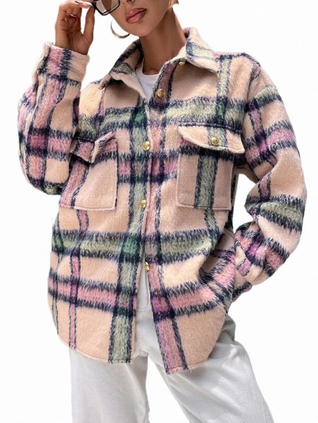 

women's down & parkas plaid flap pocket drop shoulder overcoat x2sh#, Black
