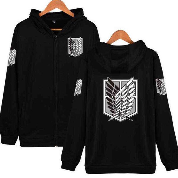 

hoodies hoodie anime attack on titan men sweatshirts cosplay costume streetwear hip hop fleece zipper hooded jacket outerwear, Black