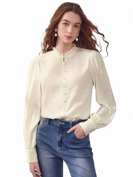 

women's blouses & shirts mod frill trim button front shirt y9cl#, White