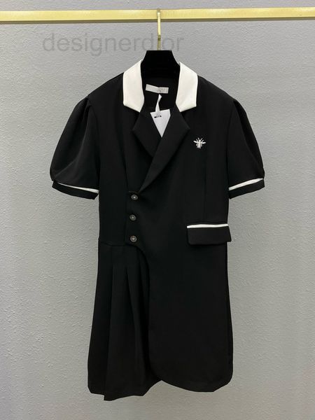 

casual dresses designer little bee embroidered irregular black-and-white contrast dress 22 summer style slim fashion pleated skirt, Black;gray