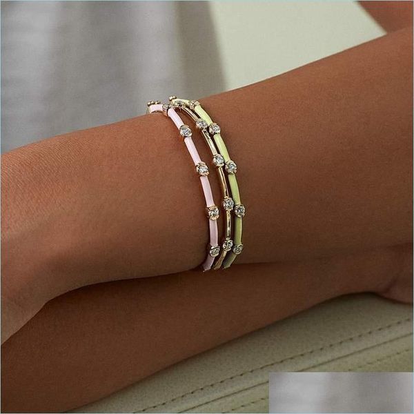

bangle bangle colorf summer jewelry pastel gold colors metal sparking bling cz band open for womengle drop delivery 2021 bracelets jew dh2cd, Black