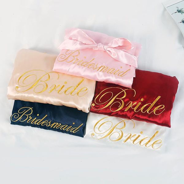 

bride bridesmaid wedding robe sleepwear satin loungewear nightgown women short, Black;red