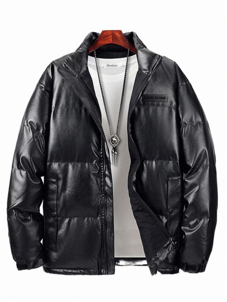 

men's down & parkas men 1pc letter patched pu puffer coat o2ys#, Black