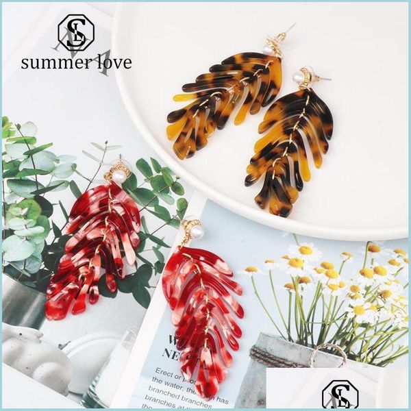 

dangle chandelier resin green leaves long dangle earrings for women handmade fashion acrylic pearl earring party jewelry mjfashion dhzhf, Silver