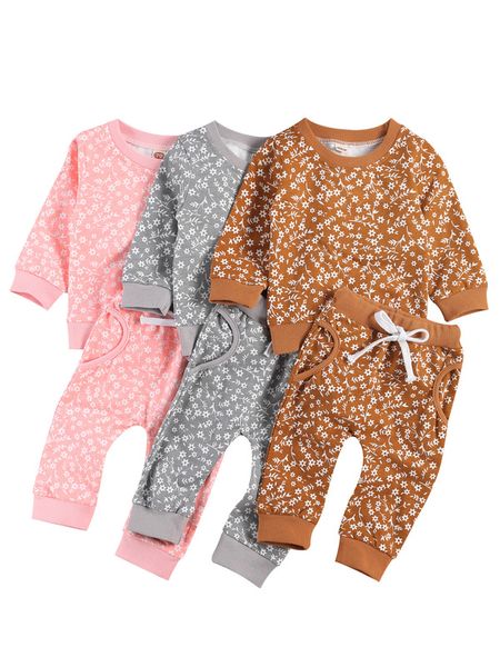 

clothing sets baby girls boys clothes flowers print long sleeve pullover sweatshirt pants 3 colors 220905, White