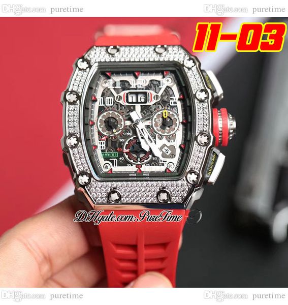 

2022 11-03 a21j automatic mens watch steel case diamonds bezel skeleton dial big date red crown rubber strap 8 styles watches puretime e5, Slivery;brown