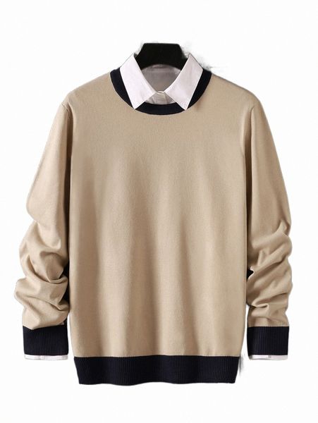 

men's sweaters men contrast trim sweater without shirt x9r9#, White;black