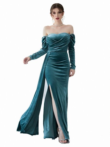 

casual dresses off shoulder ruched detail split thigh velvet dress 73iq#, Black;gray