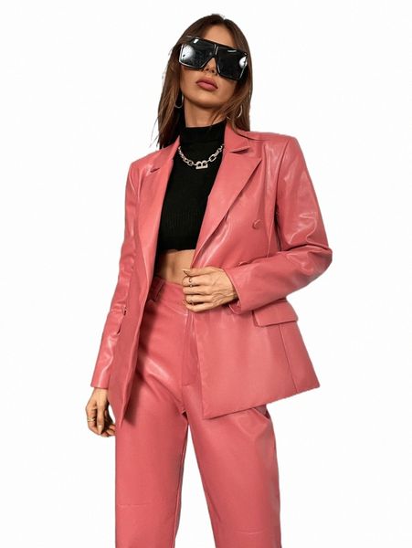 

women's two piece pants lapel collar double breasted blazer w5pm#, White