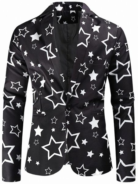 

men's suits & blazers men star print single button blazer f0ny#, White;black
