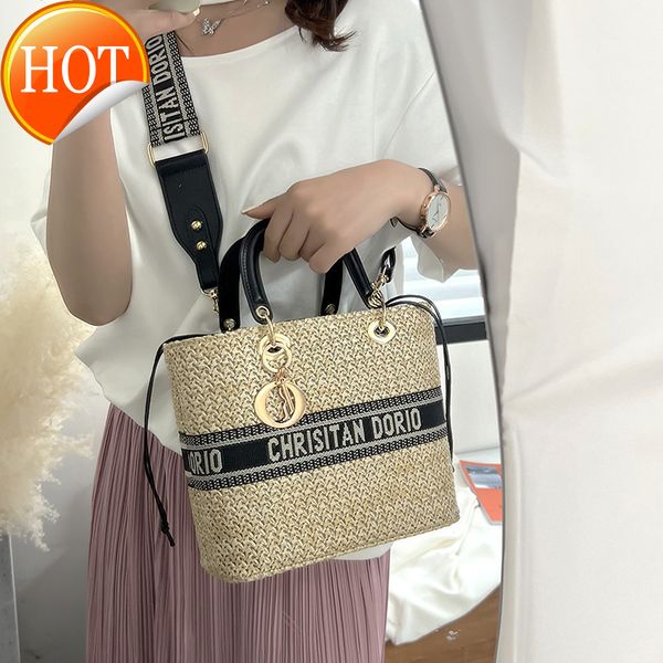 

new designer handbagssales of woven straw fashionable women's hand simple contrast color single shoulder wide straps messenger luxury h