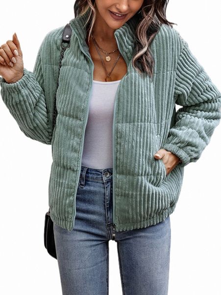 

women's down & parkas slant pocket corduroy puffer coat 53st#, Black