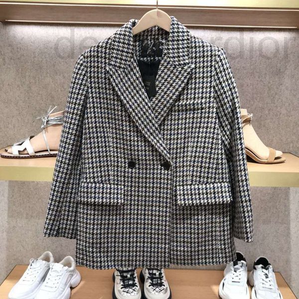 

women's two piece pants designer fadan 2020 autumn winter new women's wear lapel plaid double breasted suit jacket 4fak, White
