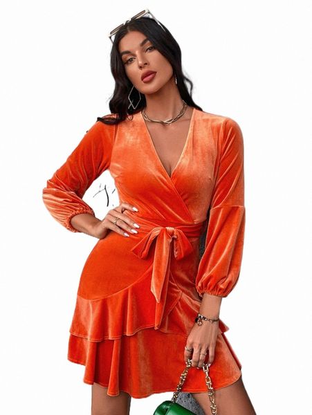 

casual dresses surplice neck layered hem belted dress t6ue#, Black;gray