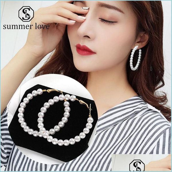 

dangle chandelier imitation pearl circle hoop earring for women girls gold plating exaggerate dangle fashion newdhdha0d, Silver