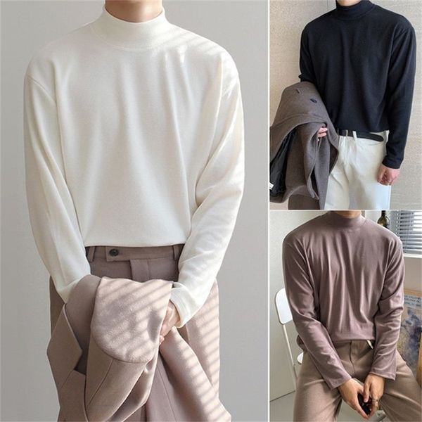 

men's t shirts spring coat half-high collar bottoming t shirt for men korean fashion long sleeve t shirts men solid color casual haraju, White;black