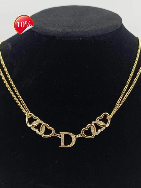 

luxury design women's necklace d family new double-layer heart-shape full diamon letter temperament fashion high sense clavicle, Silver