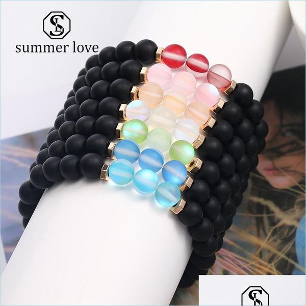 

beaded strands 8mm polish frosted crystal glass flash stone bead bracelet for women men black matte imitation agate bead carshop2006 dhizw