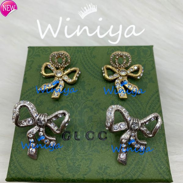 

luxury brand design earrings g's / gujia's new letter diamond studded bow earrings cold style personalized fashion, Golden;silver