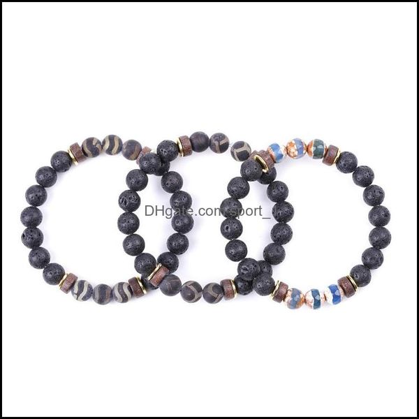 

charm bracelets retro dzi stone charm bracelet women men wood 8mm lava beads essential oil diffuse tibetan buddha strench bracelets j dhzgl, Golden;silver