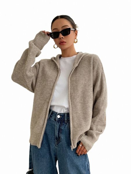 

women's sweaters dazy drop shoulder hooded cardigan m8uq#, White;black