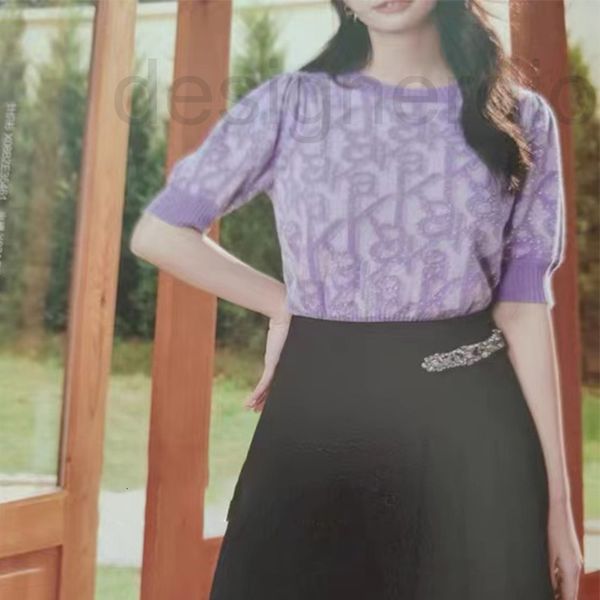 

women's sweaters designer fadan b's 2022 early spring thin v-neck bubble sleeve purple jacquard wool sweater women's short oo, White;black