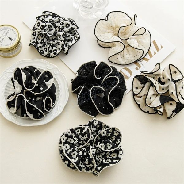 

agaric edge large scrunchies dots vintage elastic hair band for girls ponytail holders women headwear hair accessories, Slivery;white
