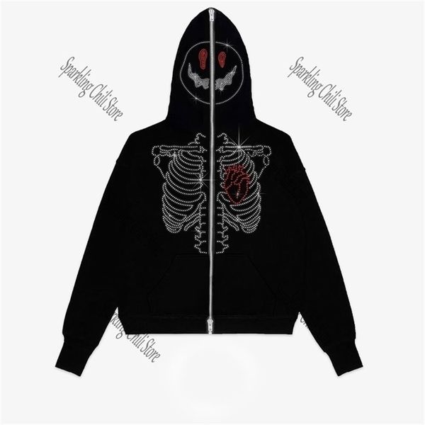 

womens jackets zip up skeleton dark femme y2k sweatshirts oversized hip hop streetwear hoodie winter clothes pullover hoodies grunge 220905, Black;brown
