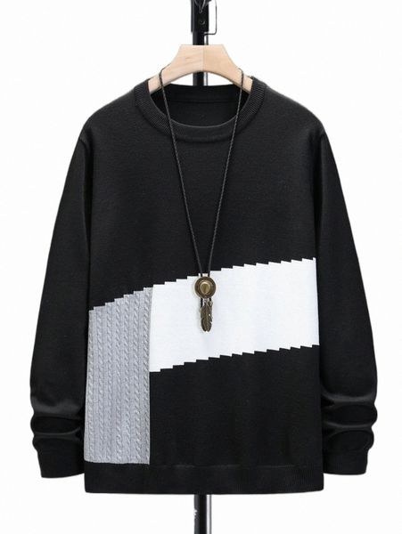 

men's sweaters men color block cable knit sweater u324#, White;black
