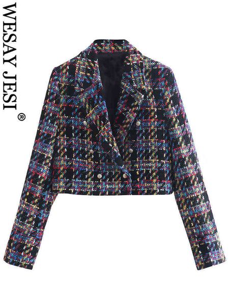 

suit wesay jesi elegant fashion dark knit check cropped women suit casual v, White;black