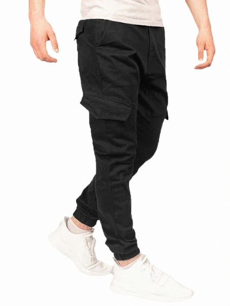 

men's pants extended sizes men solid flap pocket cargo pants 36pn#, Black