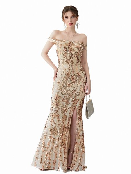 

casual dresses off shoulder split floral sequin prom dress 22aw#, Black;gray