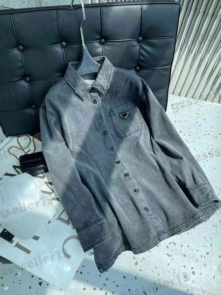 

womens jacket designer denim shirt jacket fashion logo decoration gray retro distressed wash casual jackets women clothing 0912, Black;brown