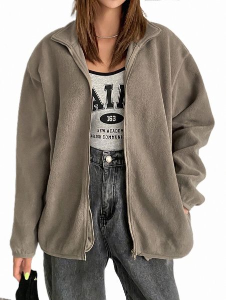 

women's jackets dazy drop shoulder zipper fleece jacket f5mr#, Black;brown