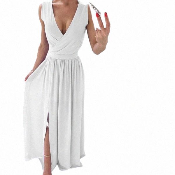 

casual dresses casual dresses women formal maxi dress v neck solid color elegant split large hem long for wedding 4 colour e6al#, Black;gray