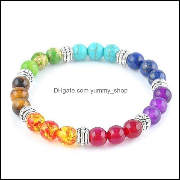 

beaded strands 7 chakra aura healing crystal yoga nce elastic bracelet men and women 8mm10mm simple cure 12pcs drop delivery 2021 je dhm49, Black
