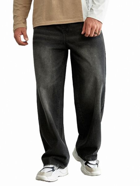 

men's jeans men contrast panel moustache effect loose jeans q2qk#, Blue