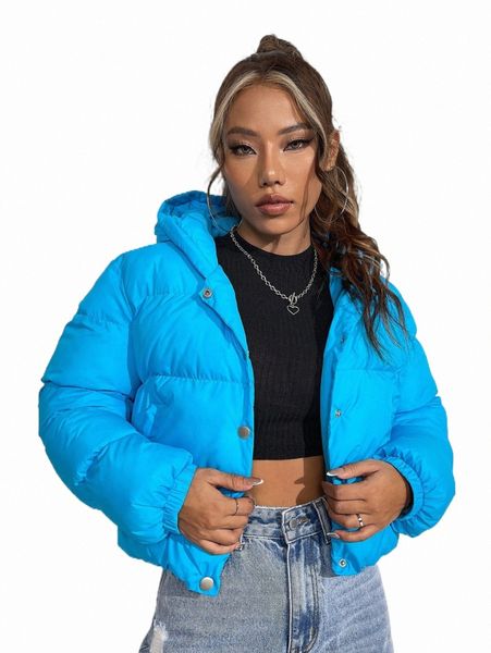 

women's down & parkas snap button up hooded puffer coat s0ck#, Black