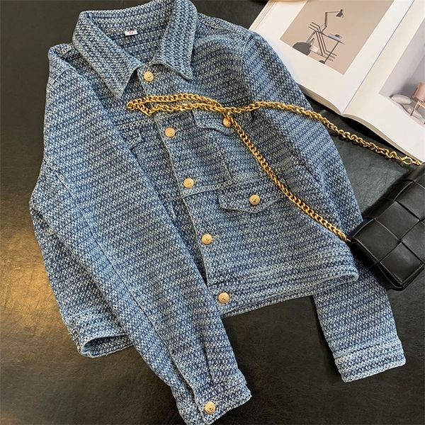 

women s jackets vintage denim jacket turn down collar loose single breasted spring autumn elegant coat female 220905, Black;brown