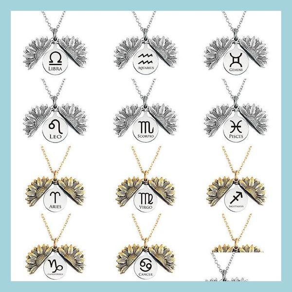 

pendant necklaces good design 12 zodias sun flower necklace stainless steel circle card special shape gold sliver color fa ffshop2001 dhdwf, Silver