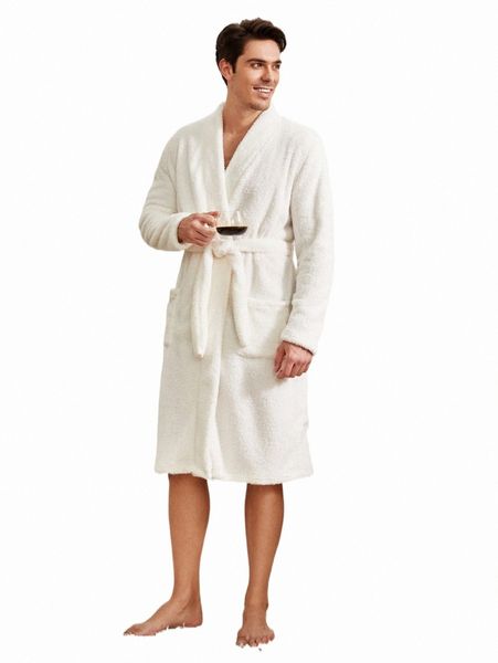 

men's sleepwear men solid belted teddy sleep robe s4ek#, Black;brown
