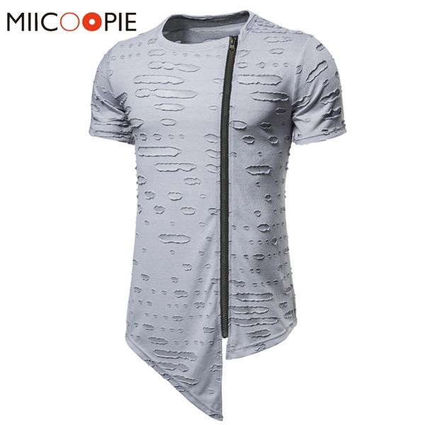 

men's t shirts hip hop zipper hole short sleeve mens t-shirt summer o-neck long section tshirt for man fashion brand workout shirt men, White;black