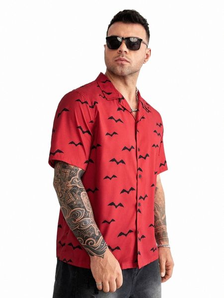 

men's casual shirts extended sizes men bat print shirt h3b7#, White;black