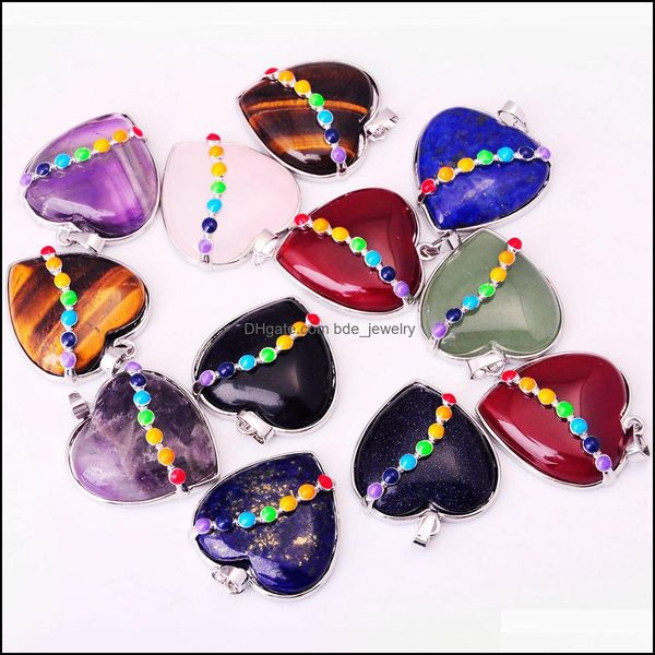 

pendant necklaces 7 chakra female pendant crystal heart shape natural stone neck ornament healing aura love charm bk jew dhseller2010 dh6sl, Silver