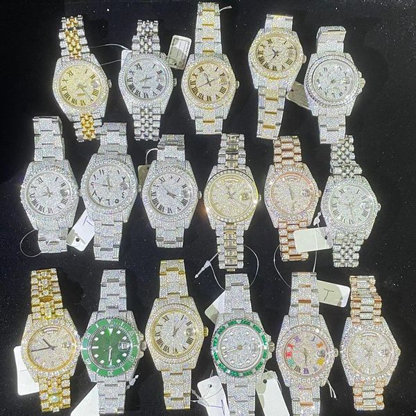 

mens luxury watches automatic moissanite iced watch for men movement womens watch men's montre homme diamond watchs wristwatches montre, Slivery;brown