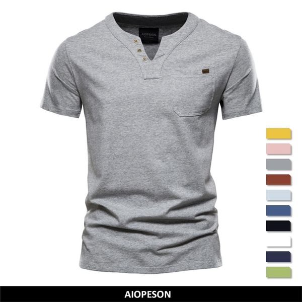 

men's t shirts aiopeson casual cotton mens t shirts solid color classic v-neck t shirt men summer short sleeve tees men 220905, White;black