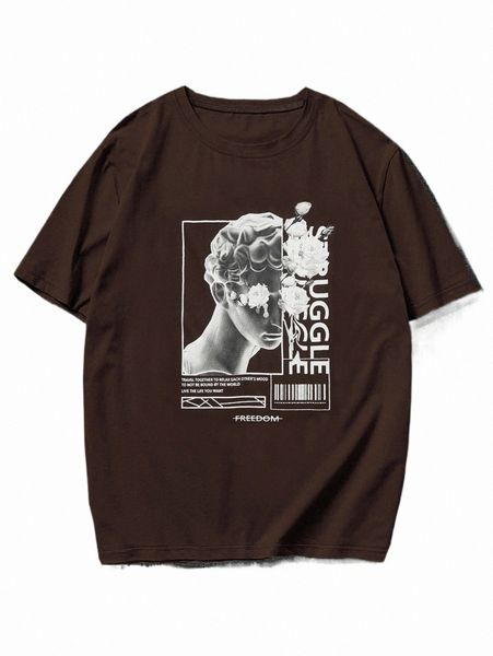 

men's t-shirts romwe guys sculpture & letter graphic tee s2vf#, White;black