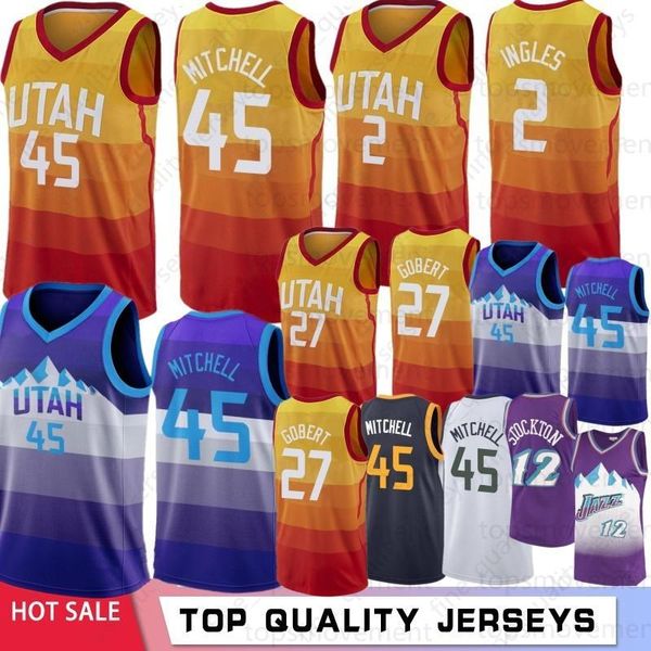 

college wear ncaa donovan 45 mitchell college basketball jerseys rudy 27 gobert joe 2 ingles john 12 stockton ricky 3 rubio 32 malone 10 con, Black
