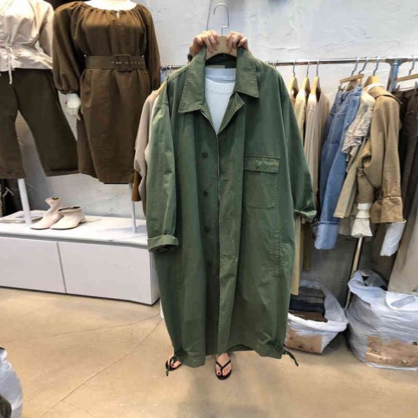 

women's trench coats 2022 autumn new is versatile loose thin and lazy the wind long windbreaker coat women, Tan;black